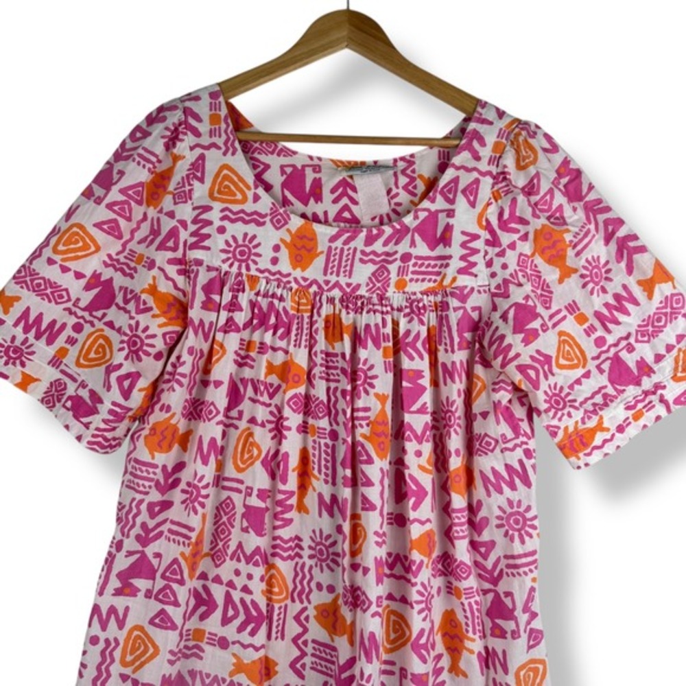 Two Potato Laguna Beach Vintage Mumu Dress Womens Size Large Flowy Fish USA Made - Picture 7 of 9